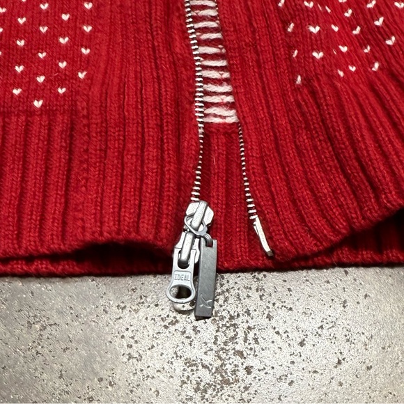 Eddie Bauer Lambswool Zip Cardigan Sweater Red Fair Isle Heart Knit - Picture 5 of 9